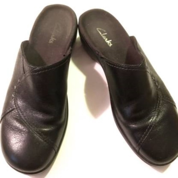 Clarks Shoes - Clarks Black Leather Mules, Slides